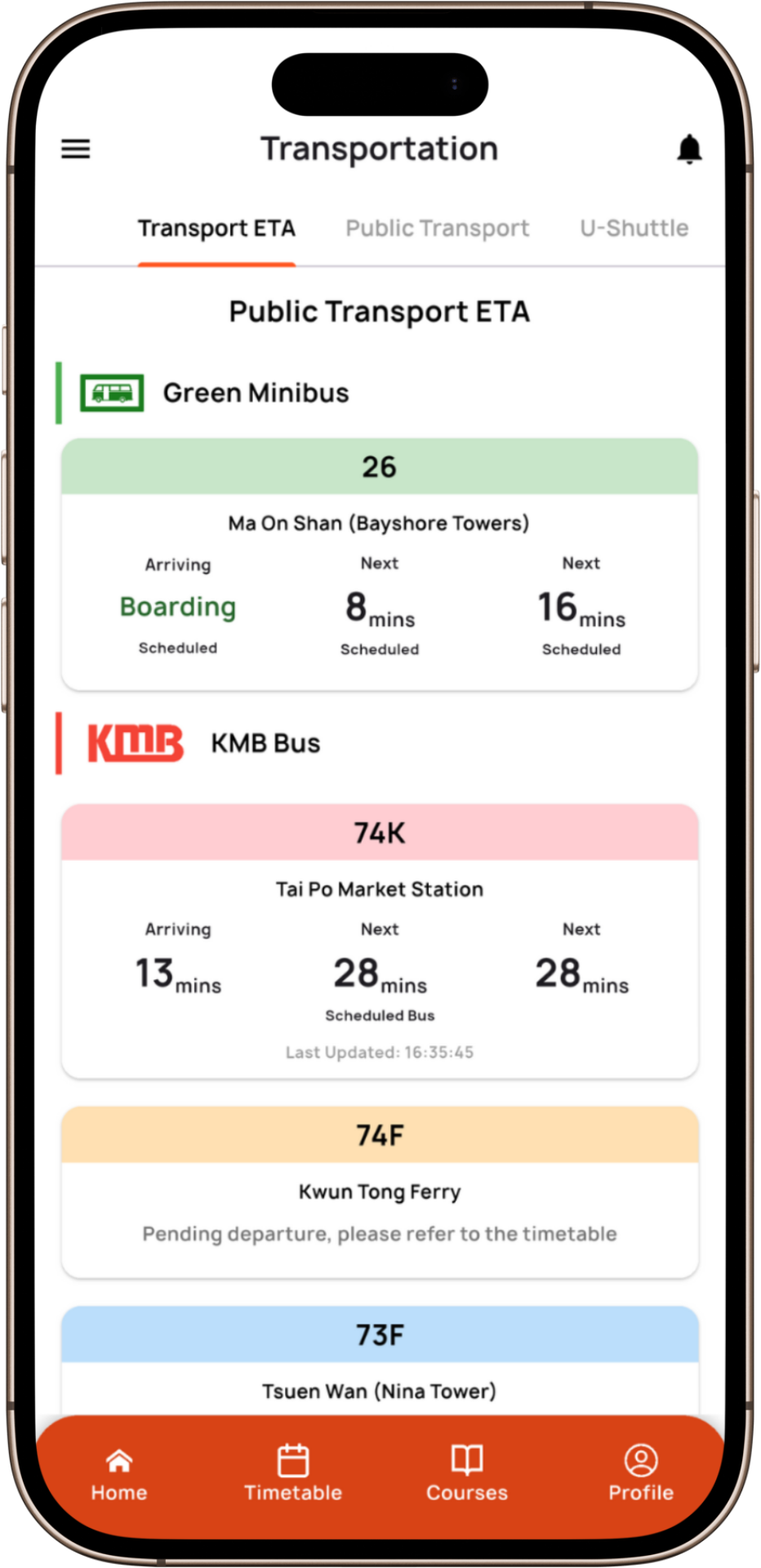 Mobile app ETA screenshot